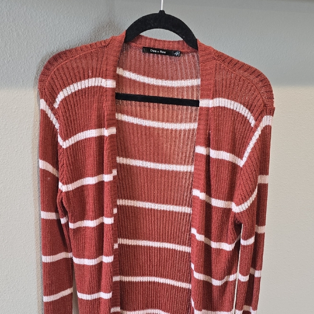 Doe & Rae Rust and White Striped Cardigan - Picture 2 of 6